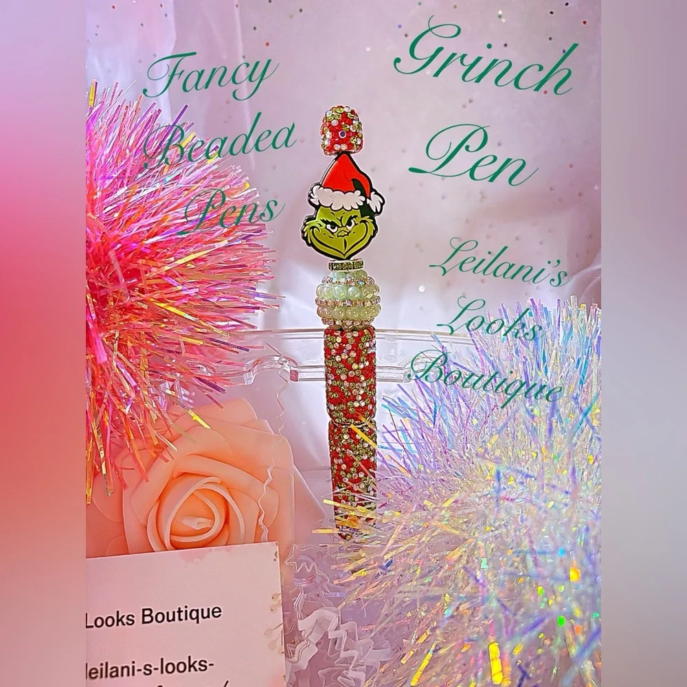 Grinch Pen with Red and Green Beads